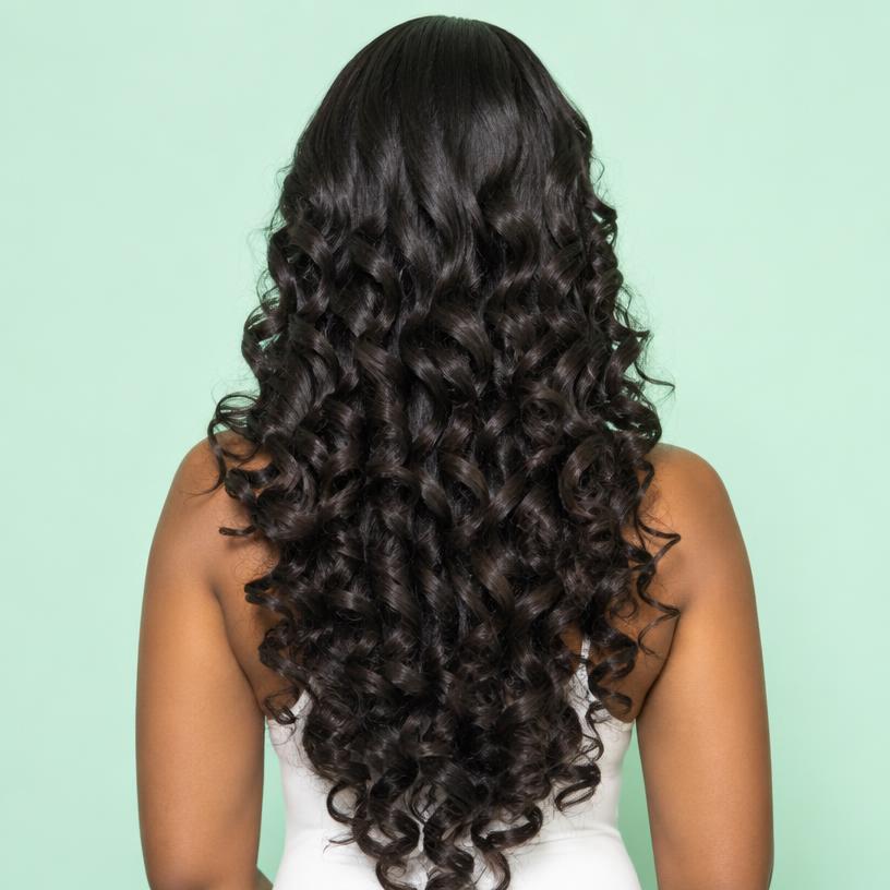 Bouncy curly wig install, back view